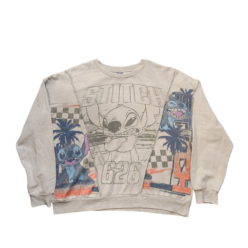 Stitch 626 Graphic Sweatshirt Mens 3XL Cool Gray Paneled Raw Seam Pullover